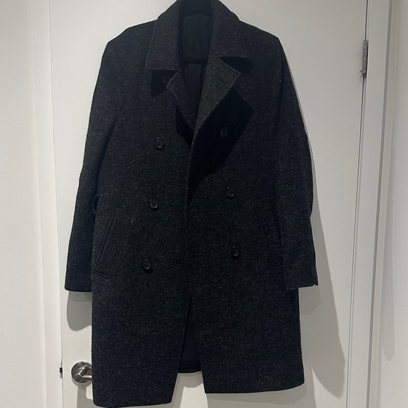 All Saints Other - All Saints Charcoal Double-Breasted 100% Wool Coat Black